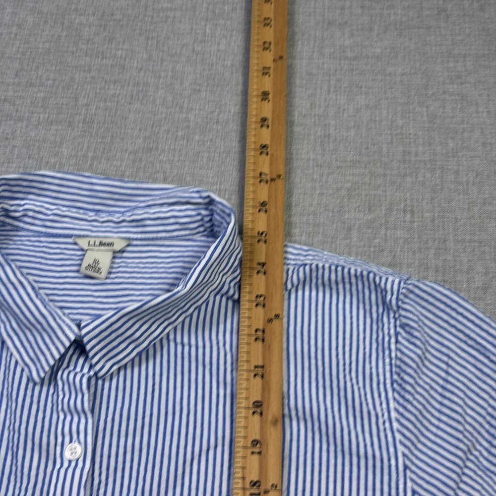 L.L. Bean Seersucker Button-Up Womens XL Petites Blue Striped Collared Cotton - Picture 5 of 10